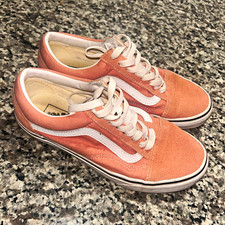 VANS Old Skool Pink/White Canvas Low Top Lace-Up Women s Sneakers Rubber Sole