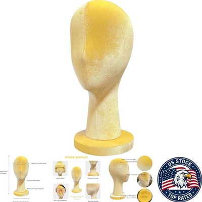 Handmade Velvet Yellow Mannequin - 35cm Display for Wigs, Hats & Accessories