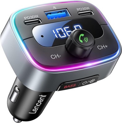 LENCENT Bluetooth 5.4 FM Transmitter Auto Bluetooth Adapter, 60 W PD 30 W