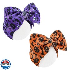 ONENINEDREAM Halloween Headbands - Pumpkin Bows for Girls, Toddler Nylon Head