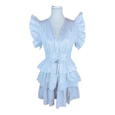 Ulla Johnson Sena Dove Cotton Poplin Tiered Ruffle Mini Dress Size 2