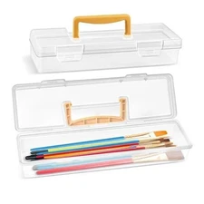 2 Pack Paint Brush Case Portable, Long Paint Brush Storage Box, Paint Brushes