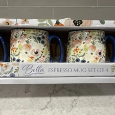 10 Strawberry Street Bella Floral Ceramic Espresso Mug Set of 4 New