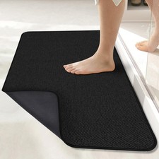 Bath Mat,Ultra Thin Bathroom Runner Rugs,Large 1'5" X 2'11" Runner , Black