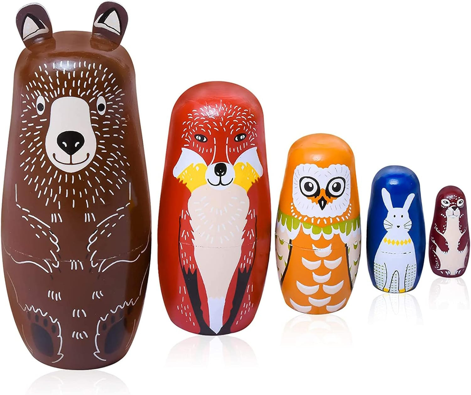 For Kids - Russian Wooden Stacking Nested Set 5 Pieces Handmade To