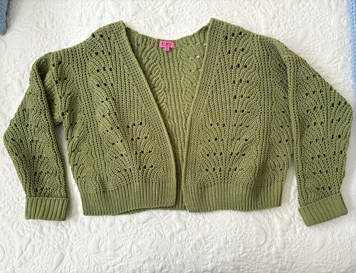AMI, mi ami Women's Solid Green Cotton Knit V-Neck Open Front Cardigan S