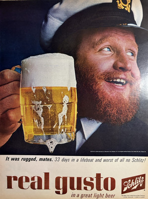 1964 Jos Schlitz Brewing Co Beer Lifeboat 33 Days Gusto Milwaukee VTG Print Ad