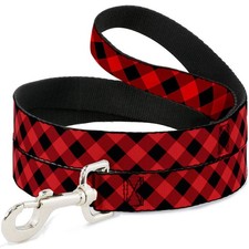 Pet Leash Diagonal Buffalo Plaid Black Red 6 Feet Long 1.5 Inch Wide