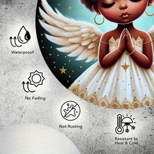2D Flat, 1pc African Angel Halloween Decor - 8x8 Round Aluminum Wall Art, Pre-Pa