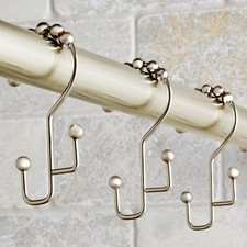 Satin Nickel Easy Glide Double Shower Hooks, Rustproof, 12 Count