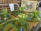 Vtg Glass Indiana Carnival Glass Iridescent Lime Green 8 Pc Vintage Glass MINT