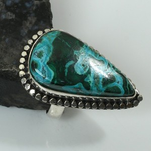 Azurite In Malachite Gemstone Ethnic Handmade Ring Jewelry US Size-6.75 AR 60948