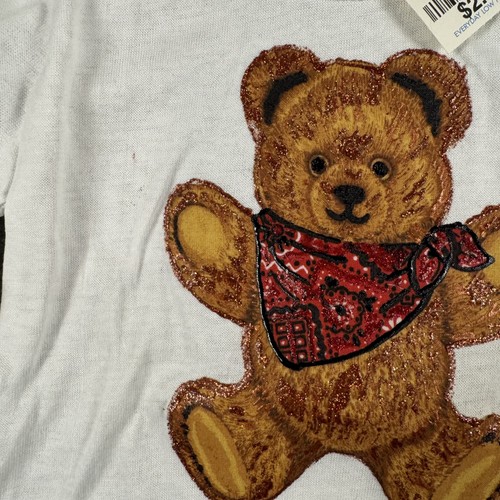 Vintage Kuddle Teddy Bear Shirt Youth Size 4 White Long Sleeve Glitter USA 80s - Picture 3 of 9
