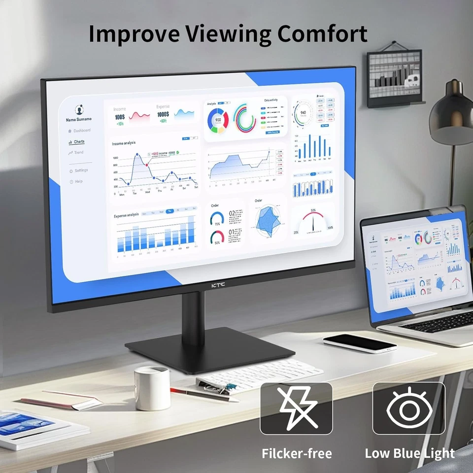 KTC 27 Inch QHD 1440p 100Hz IPS Monitor FreeSync G-Sync HDMI DP HDR10 VESA Tilt - Image 4 of 4