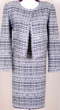 ST.JOHN Women's 2Pc. Tweed Blue Metallic Silver Navy Shimmer Jacket  Dress Sz 6