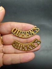 PAIR OF ORIGINAL QUEENS WEST SURREY REGIMENT (QUEENS) SHOULDER TITLES 49mm #2