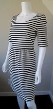 Old Navy Black White Striped Fit Flare T-shirt Stretch Dress Sz S