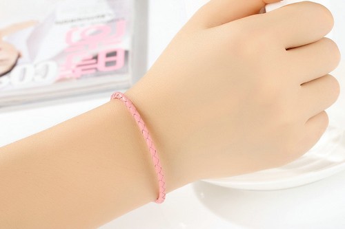 Pink Leather and Silver Single Charm Bracelet for European Charms and Beads - Picture 5 of 11