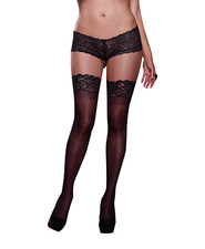 Dreamgirl 0005X Plus Size Queen Laced Stay Up Sheer Thigh High - Black