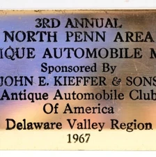 1967 Kieffer's & Sons Antique Club Car Show AACA Delaware Valley Region PA Plate