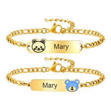 Personalized Baby Name Bracelet 18K Gold-Plated Kids Cartoon ID Charm Bracelets