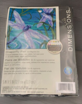 Needlepoint Kit NEW SEALED Dimensions Dragonfly Pair  5 in X 5 in blue purple