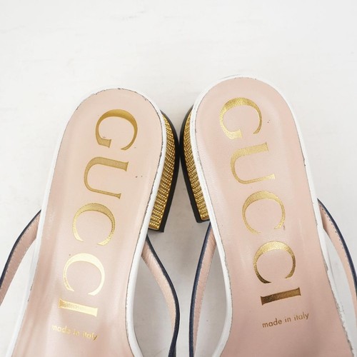 Sandali Gucci donna punta quadrata perizoma mule in bianco e nero taglia 37 - Foto 10 di 20