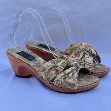 SALPY Wood Wedge Sandals Handmade Shoes Neutrals Fabric Twist Sz 9 Made In USA