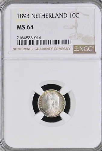 Netherlands 10 Cents 1893 NGC MS64