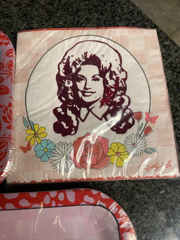 Platos y servilletas florales para cena y aperitivo de fiesta Dolly Parton música country Foto 4 de 4