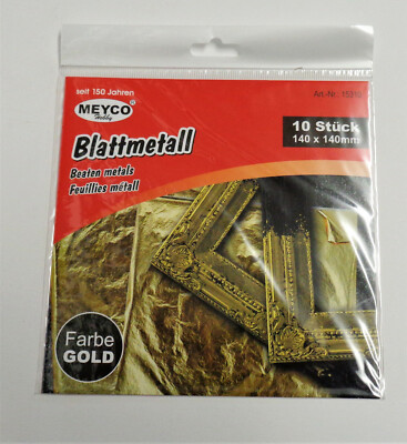 10 x Blattmetall gold 14 cm Schlagmetall vergolden Blattgold Dekoration ...