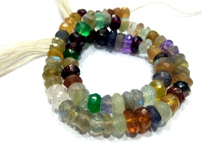 NATURAL MULTI STONE RONDELLE FACETED CUT 6-6.5MM LOOSE GEMSTONE BEADS 9''INCH