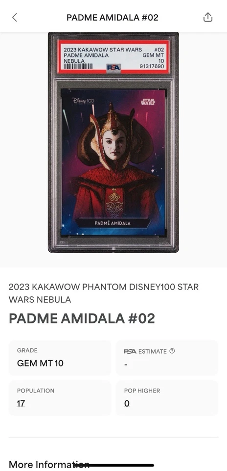 PSA 10 2023 Kakawow Phantom Disney 100 Star Wars #2 Padme Amidala /666 Nebula Sp - Image 3 of 3