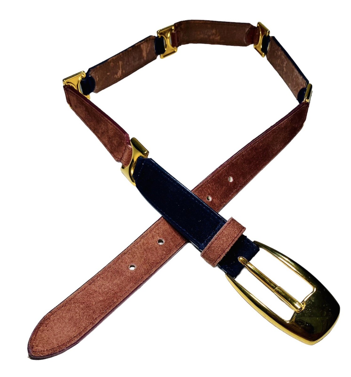 Vintage Jones New York Leather Suede Belt Navy Maroon Red  display picture 1