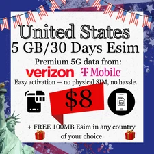 United States Travel eSIM|5GB/30Days |Premium 5G Data |QR Code via eBay message