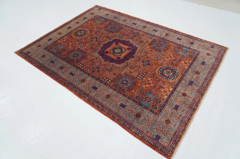 5 x 7 ft Rusty Orange Mamluk Afghan Hand Knotted Medallion Area Rug - Image 2 of 4