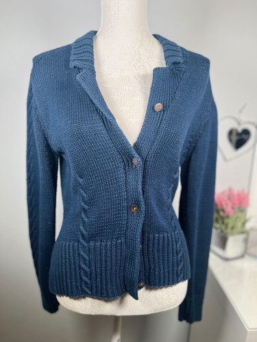 Laura Ashley, VINTAGE LAURA ASHLEY Blue Button Up Knit Cardigan Size M