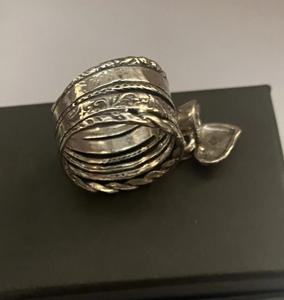 Israel Sterling Silver CZ & Heart Charm Wide Band Ring Size 8.25 - - Image 3 of 4