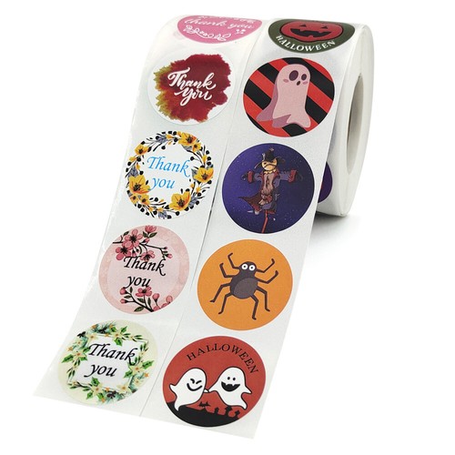 1000PCS/Roll Halloween Stickers Roll Decals Various Patterns Adhesive Labels - Picture 3 of 4
