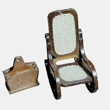 Lot of 2 Concord Miniature Dollhouse Magazine Rack & Rocking Chair VTG