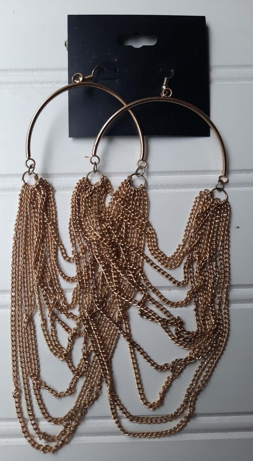 Semi Hoop Drape Chain Earrings FJ 1662-7622 Costume Dress Jewelry-image