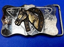 Horse Head Inside Of Lucky Horseshoe Vintage Two Tone Belt Buckle for 1.5" belt