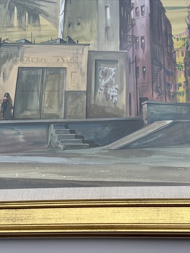 PAINTING ILLUSTRATION URBAN NIGHT MID CENTURY WEST SIDE STORY CITYSCAPE WOMAN - Picture 16 of 24