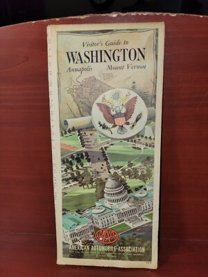 1966-67 AAA Visitor's Map Guide to Washington DC Annapolis Mount Vernon Vintage