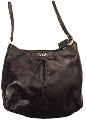 COACH CROSSBODY HOBO SHOULDER BAG BROWN PATENT LEATHER ZIPPED