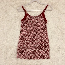 INC Top Blouse Womans Small Red Geometric Print Tankini Stretch Y2K 