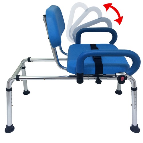 CAROUSEL Sliding Transfer Bench Swivel Seat, Padded Bath Shower Chair Pivot Arms - Picture 2 of 10