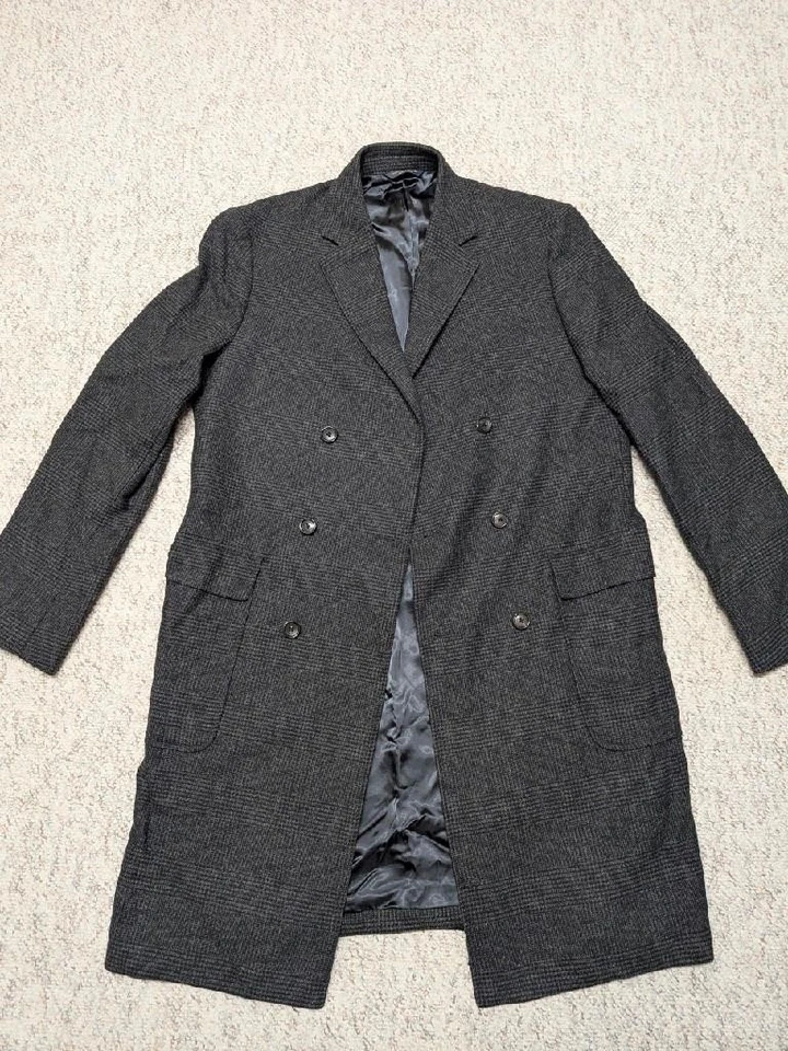 BROOKS BROTHERS overcoat TWEED double breasted 42L charcoal MOON wool yorkshire - Image 3 of 4