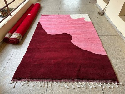Handgefertigter Marokkanischer Berber Wollteppich Farbe Rosa Multi Luxus Desi...