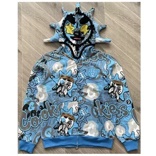 Cookies x Glo Gang AOP Grey & Blue Zip Hoodie Men's High-Quality Streetwear